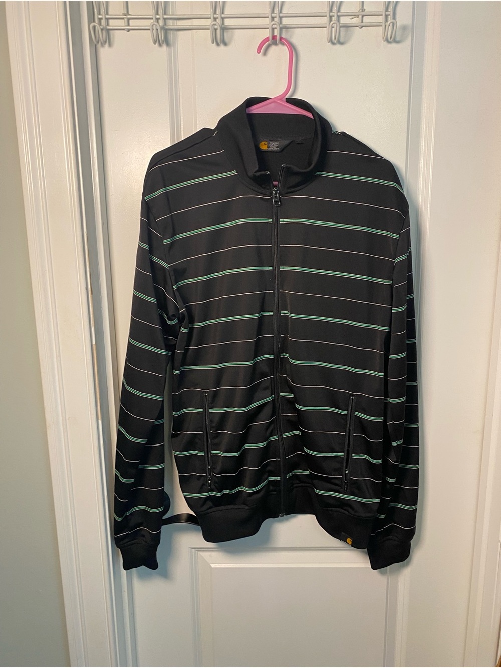 Carhartt Black Full-Zip Jacket with Green Stripes